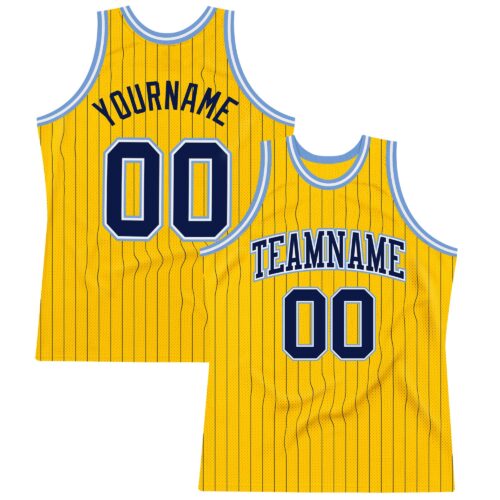 Gold0380 Custom Gold Navy Pinstripe Navy-Light Blue Authentic Basketball Jersey