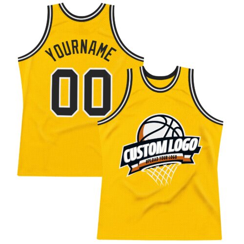 Custom Gold Black-White Authentic Throwback Basketball Jersey