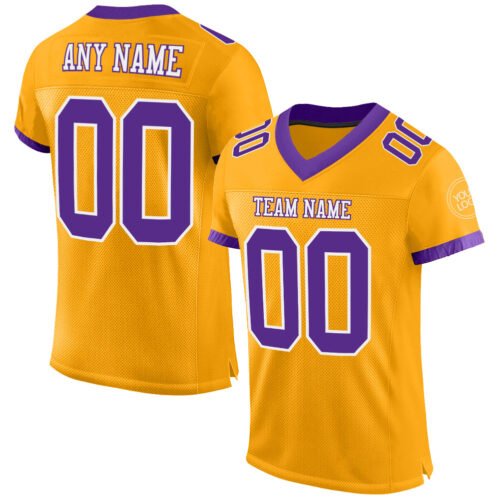 Gold0416 Custom Gold Purple-White Mesh Authentic Football Jersey