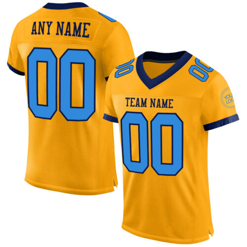 Gold0425 Custom Gold Powder Blue-Navy Mesh Authentic Football Jersey