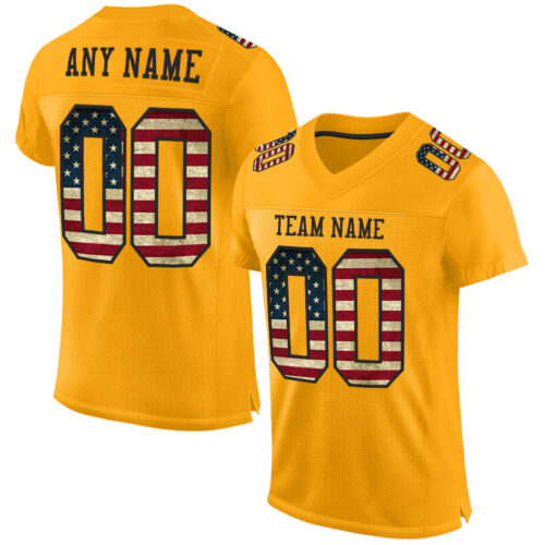 Gold0427 Custom Gold Vintage USA Flag-Black Mesh Authentic Football Jersey