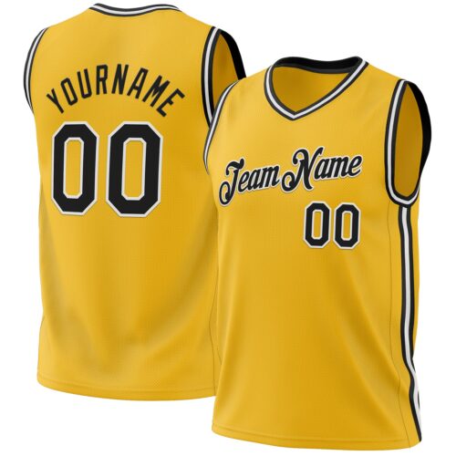 Gold0506 Custom Gold Black-White Authentic Throwback Basketball Jersey