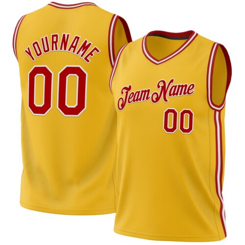 Gold0514 Custom Gold Red-White Authentic Throwback Basketball Jersey