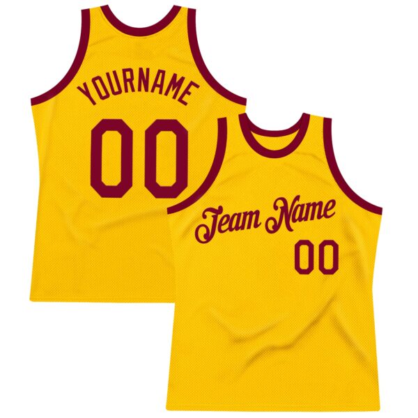 Custom Gold Maroon Authentic Throwback Basketball Jersey