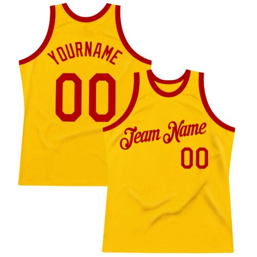 Gold0617 Custom Gold Red Authentic Throwback Basketball Jersey