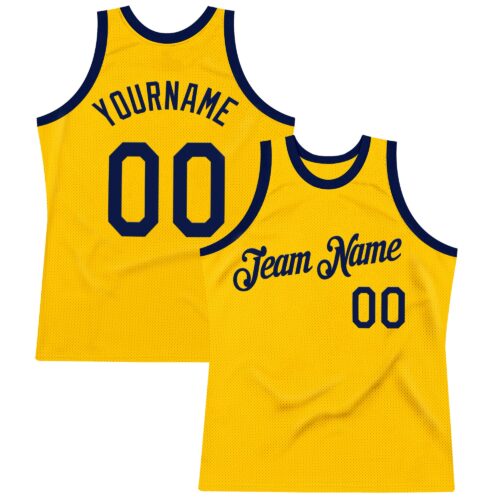 Custom Gold Navy Authentic Throwback Basketball Jersey