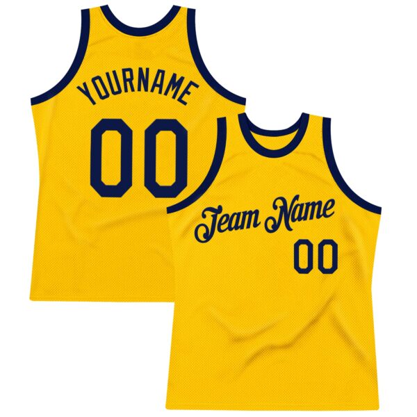 Custom Gold Navy Authentic Throwback Basketball Jersey
