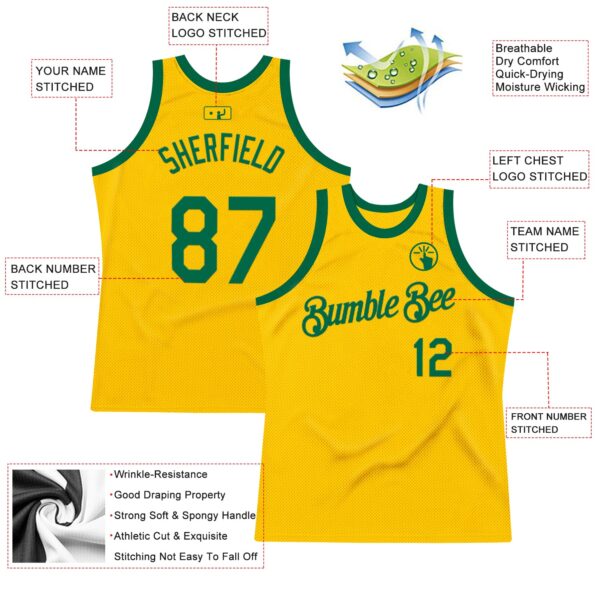 Custom Gold Kelly Green Authentic Throwback Basketball Jersey