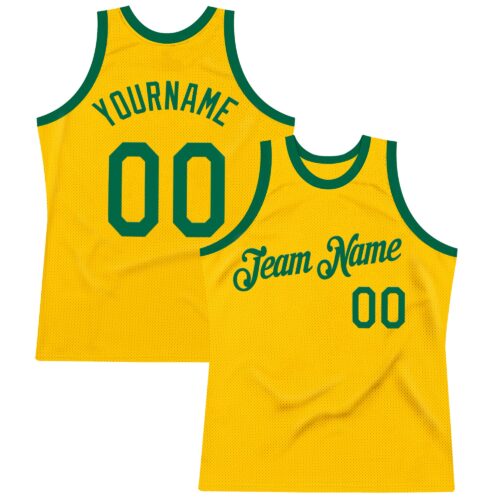 Gold0621 Custom Gold Kelly Green Authentic Throwback Basketball Jersey