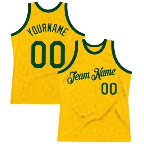 Custom Gold Green Authentic Throwback Basketball Jersey
