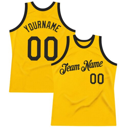 Gold0623 Custom Gold Black Authentic Throwback Basketball Jersey