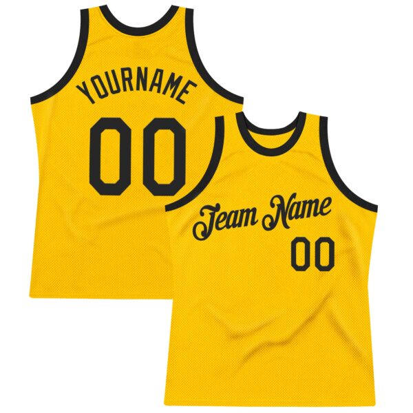 Custom Gold Black Authentic Throwback Basketball Jersey