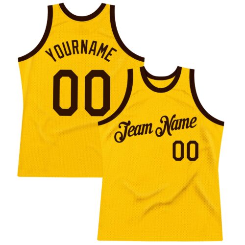 Gold0624 Custom Gold Brown Authentic Throwback Basketball Jersey