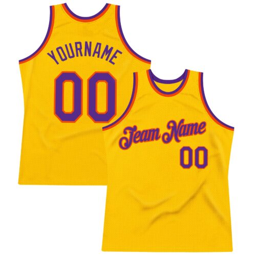 Gold0626 Custom Gold Purple-Orange Authentic Throwback Basketball Jersey