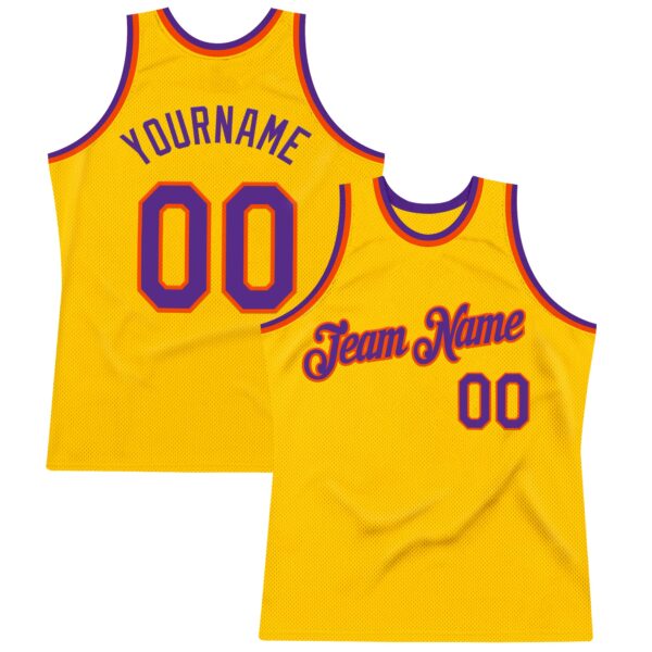 Custom Gold Purple-Orange Authentic Throwback Basketball Jersey