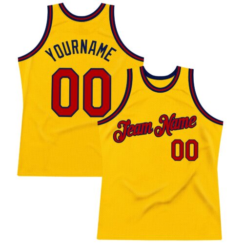 Gold0627 Custom Gold Red-Navy Authentic Throwback Basketball Jersey
