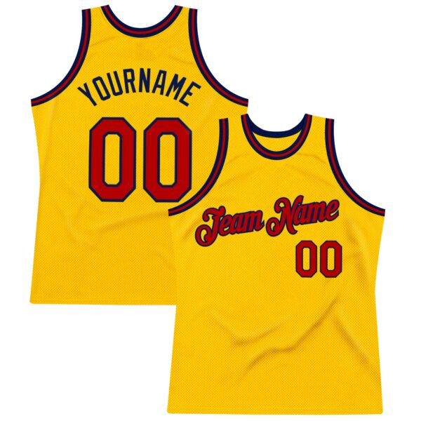 Custom Gold Red-Navy Authentic Throwback Basketball Jersey