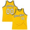 Custom Gold White-Black Authentic Throwback Basketball Jersey