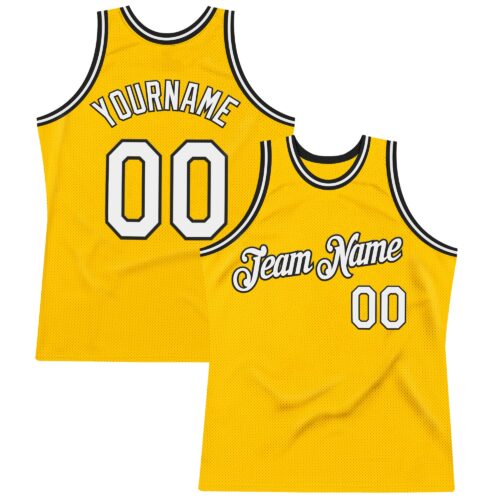 Custom Gold White-Black Authentic Throwback Basketball Jersey