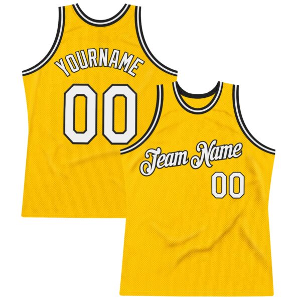 Custom Gold White-Black Authentic Throwback Basketball Jersey
