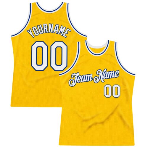Custom Gold White-Royal Authentic Throwback Basketball Jersey