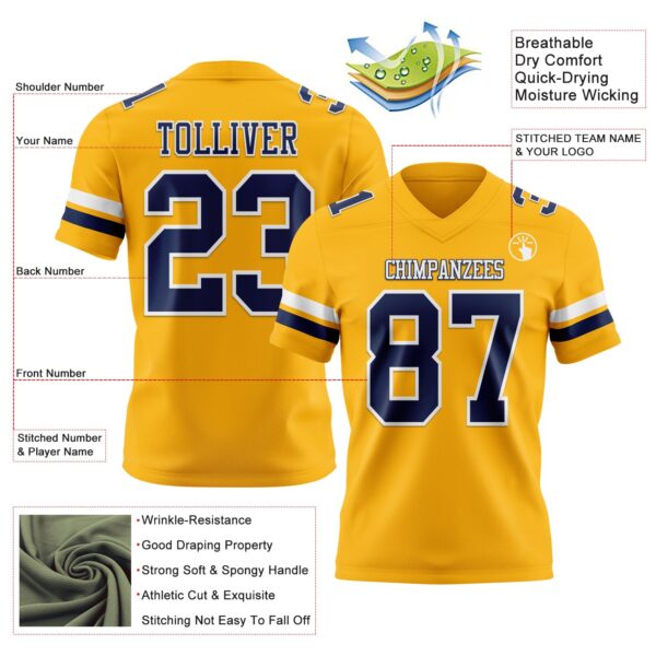 Custom Gold Nvay-White Authentic Football Jersey