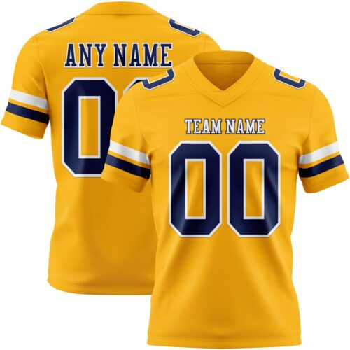 Custom Gold Nvay-White Authentic Football Jersey