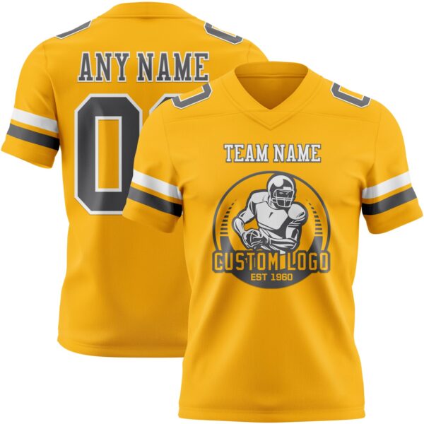 Custom Gold Steel Gray-White Authentic Football Jersey
