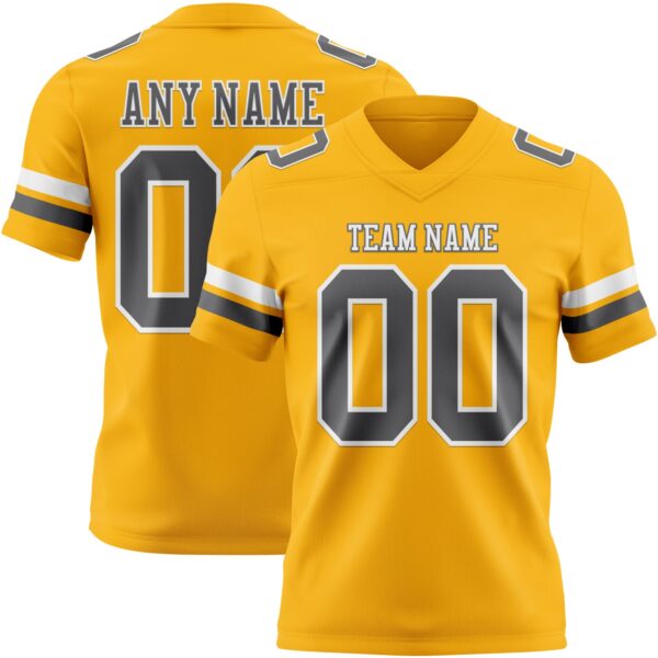 Custom Gold Steel Gray-White Authentic Football Jersey