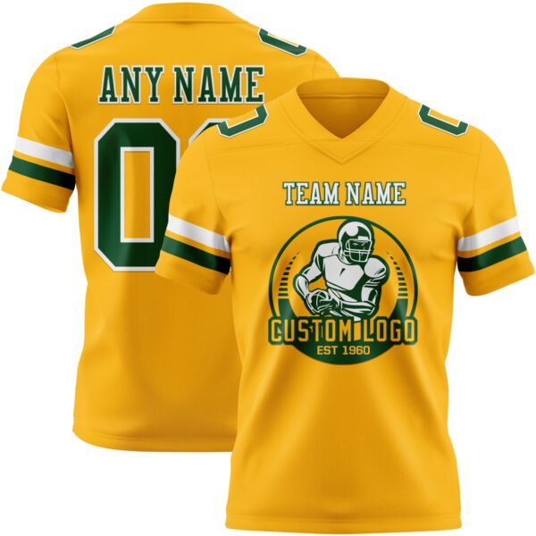 Custom Gold Green-White Authentic Football Jersey