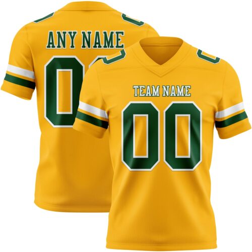 Custom Gold Green-White Authentic Football Jersey