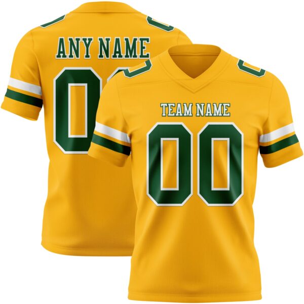 Custom Gold Green-White Authentic Football Jersey