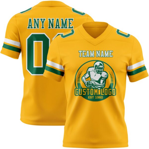 Custom Gold Kelly Green-White Authentic Football Jersey