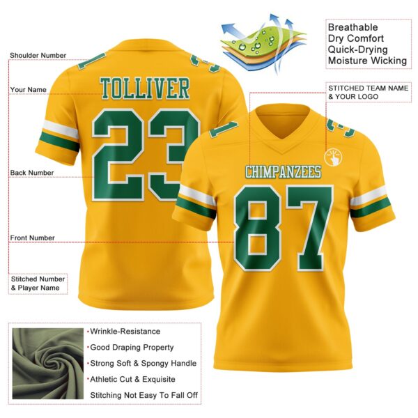Custom Gold Kelly Green-White Authentic Football Jersey
