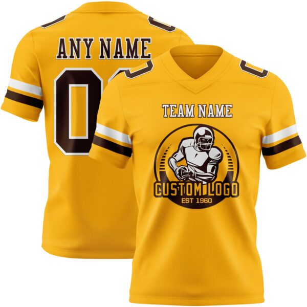 Custom Gold Brown-White Authentic Football Jersey