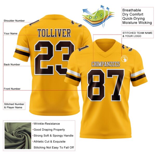 Custom Gold Brown-White Authentic Football Jersey