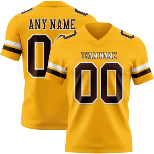 Custom Gold Brown-White Authentic Football Jersey
