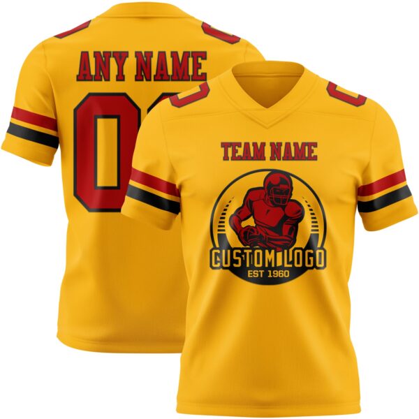 Custom Gold Red-Black Authentic Football Jersey