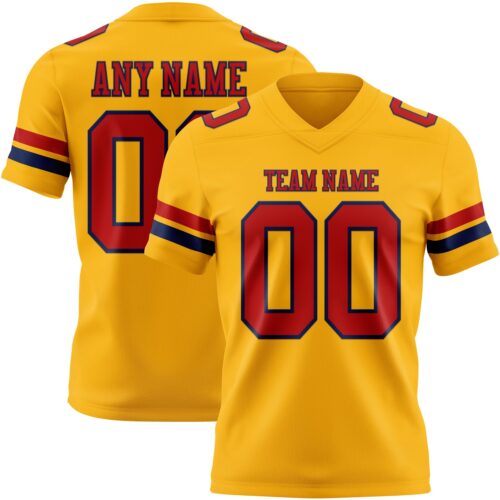 Custom Gold Red-Navy Authentic Football Jersey
