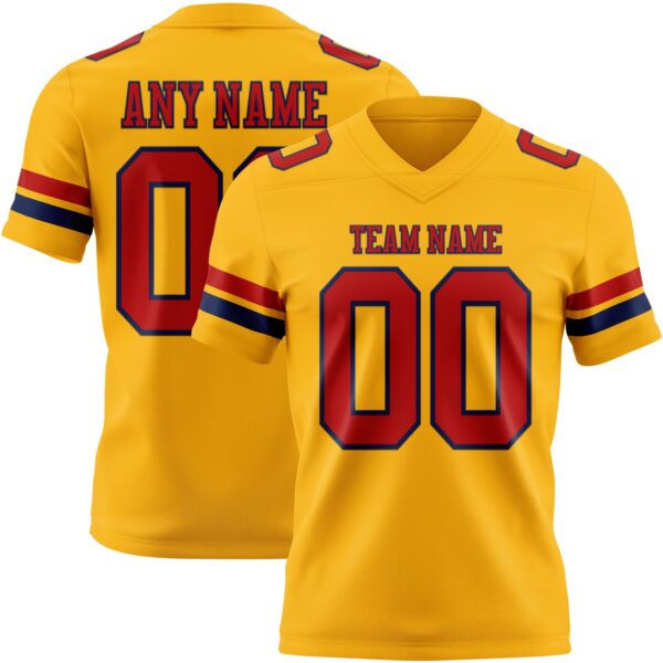 Custom Gold Red-Navy Authentic Football Jersey