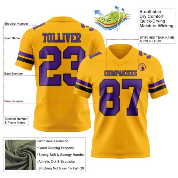 Custom Gold Purple-Black Authentic Football Jersey