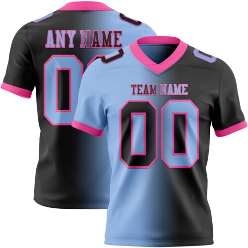 Custom Black Light Blue-Pink Authentic Gradient Fashion Football Jersey