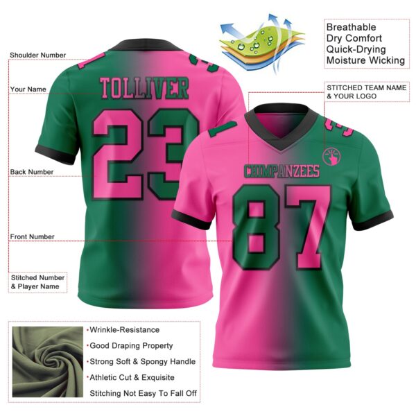 Custom Kelly Green Pink-Black Authentic Gradient Fashion Football Jersey
