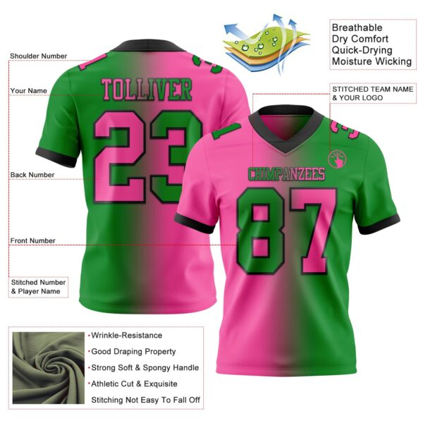 Custom Grass Green Pink-Black Authentic Gradient Fashion Football Jersey