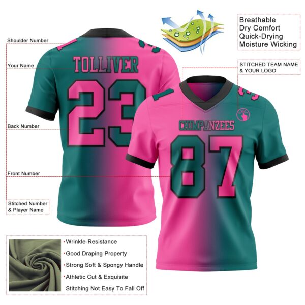 Custom Teal Pink-Black Authentic Gradient Fashion Football Jersey