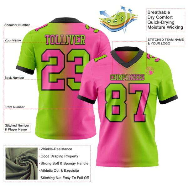 Custom Neon Green Pink-Black Authentic Gradient Fashion Football Jersey