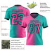 Custom Aqua Pink-Black Authentic Gradient Fashion Football Jersey