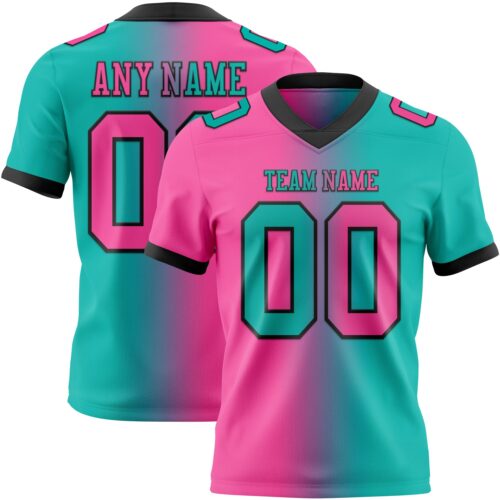 Gradient0293 Custom Aqua Pink-Black Authentic Gradient Fashion Football Jersey
