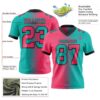 Custom Aqua Neon Pink-Black Authentic Gradient Fashion Football Jersey