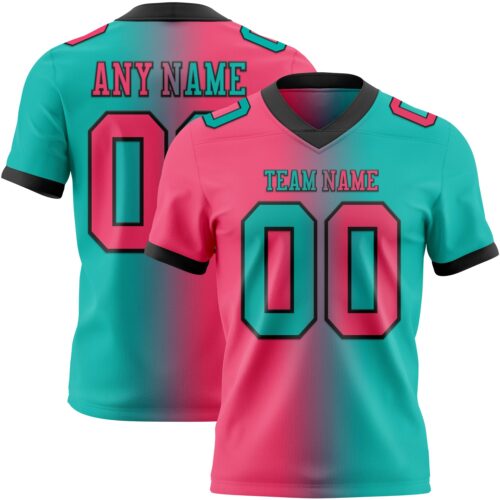 Gradient0294 Custom Aqua Neon Pink-Black Authentic Gradient Fashion Football Jersey